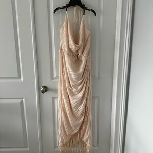 Fashion Nova Cream Backless Draped Dress